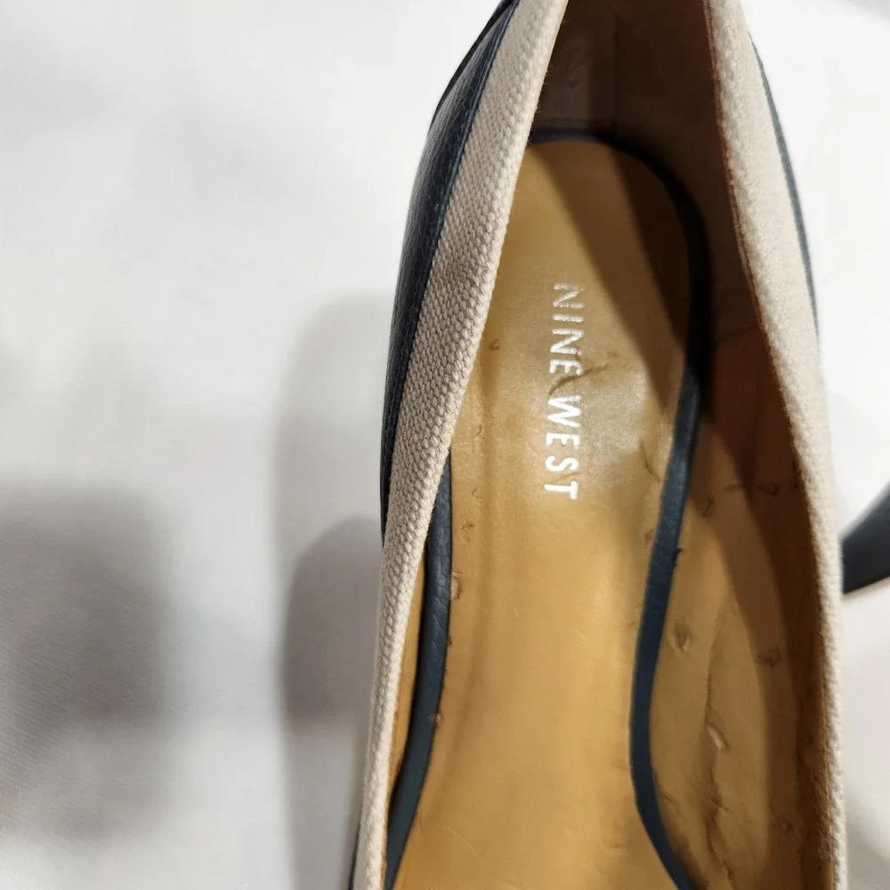 Nine West Duanao Womens Heels Blue / White Textile Leather Size US 9.5M‎